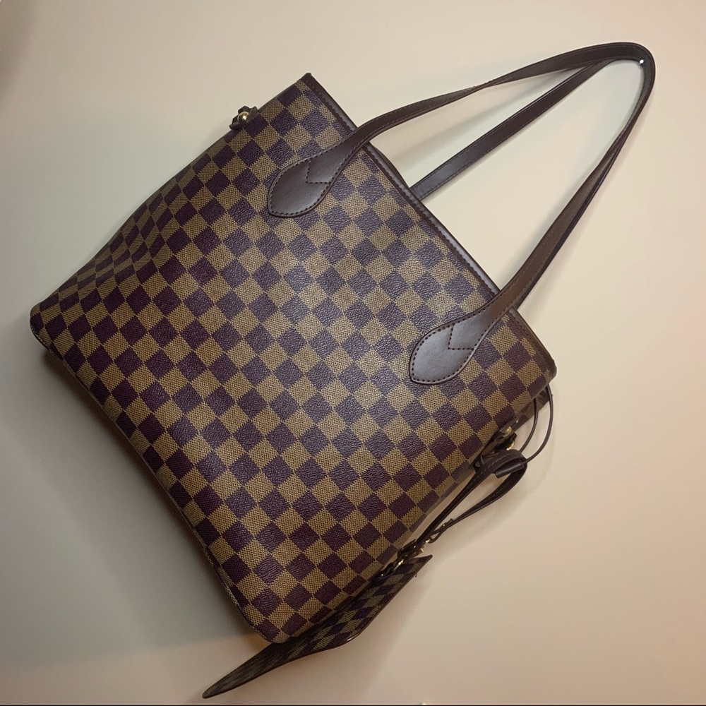 Brown Vegan Leather Checkered Purse w/ Wristlet